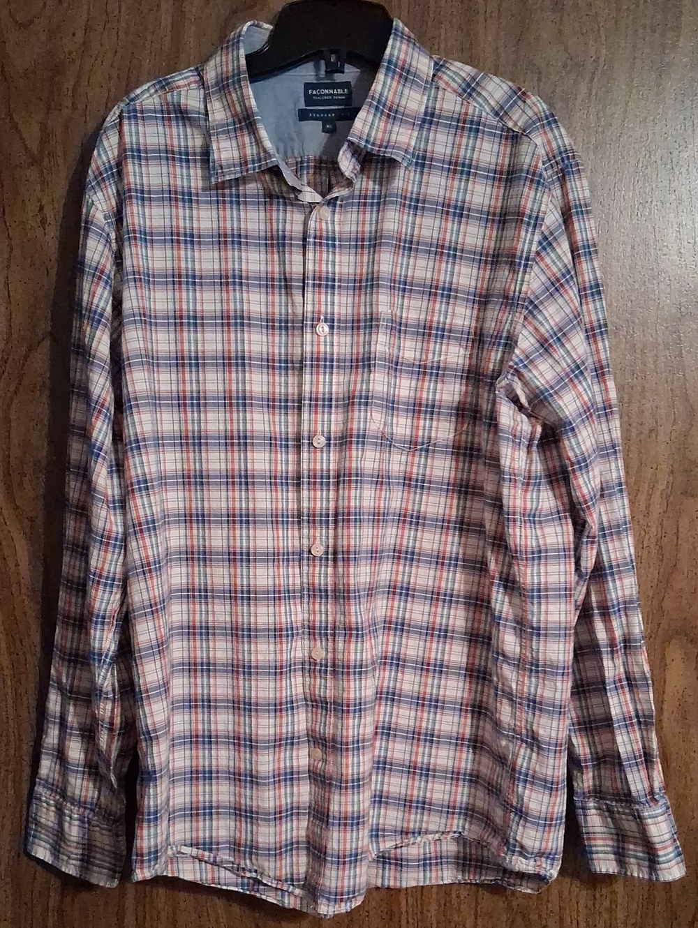 Faconnable Plaid Button-Down Shirt in Blue, Red & White